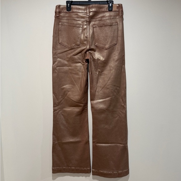 New Paige Leenah High Rise Wide Leg Jean 32 Metallic Rose Gold Simmering Coated - Picture 8 of 17